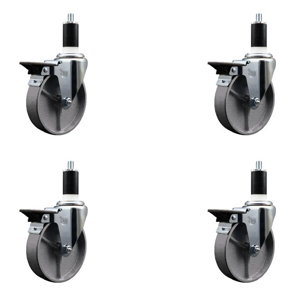Service Caster 5'' Semi Steel Swivel 1-3/8'' Expanding Stem Caster Set with Brake, 4PK SCC-EX20S515-SSR-PLB-138-4 - main